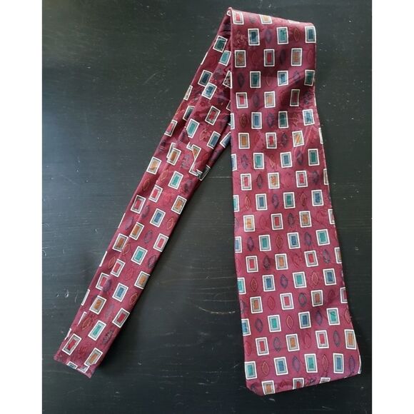 Vintage Givenchy Maroon Geometric Designer Tie - Picture 2 of 5
